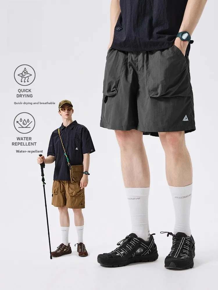LAZY DAY Outdoor Climbing Hiking Water-Resistant Casual Shorts Men Summer Lightweight Breathable Quick-Dry Five-Quarter Pants