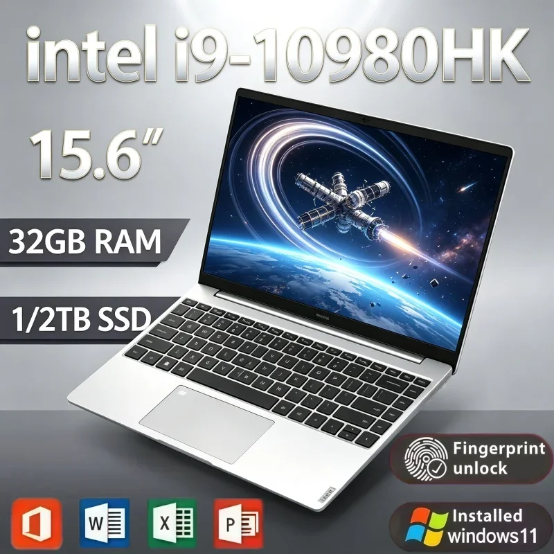 15.6" Light Portable Laptop Intel I9-10980HK 32GB RAM 2TB SSD Windows 11 Fingerprint Unlock For Business
