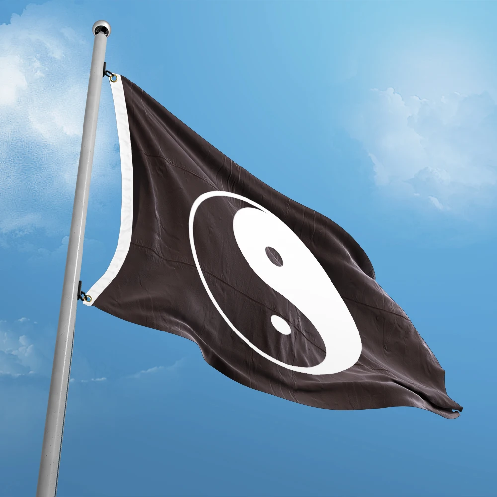 Yin Yang Taiji Black Flag 3ft x 5ft Polyester Banner Flying 150* 90cm Custom Double Penetration Double Stitching Fine Sewing