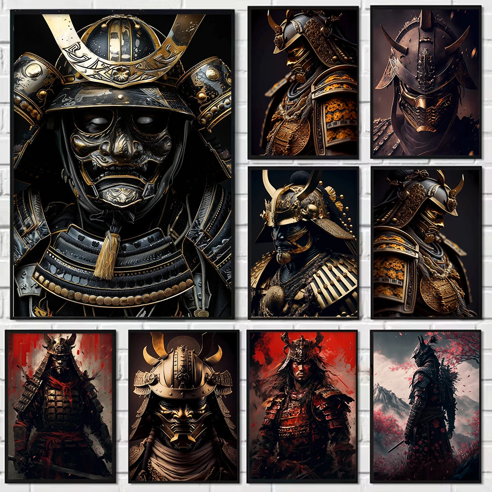 Japanese Bushido Golden Samurai Vintage Poster Canvas Painting Wall Decoration Print Suitable for Living Room Home Decoration