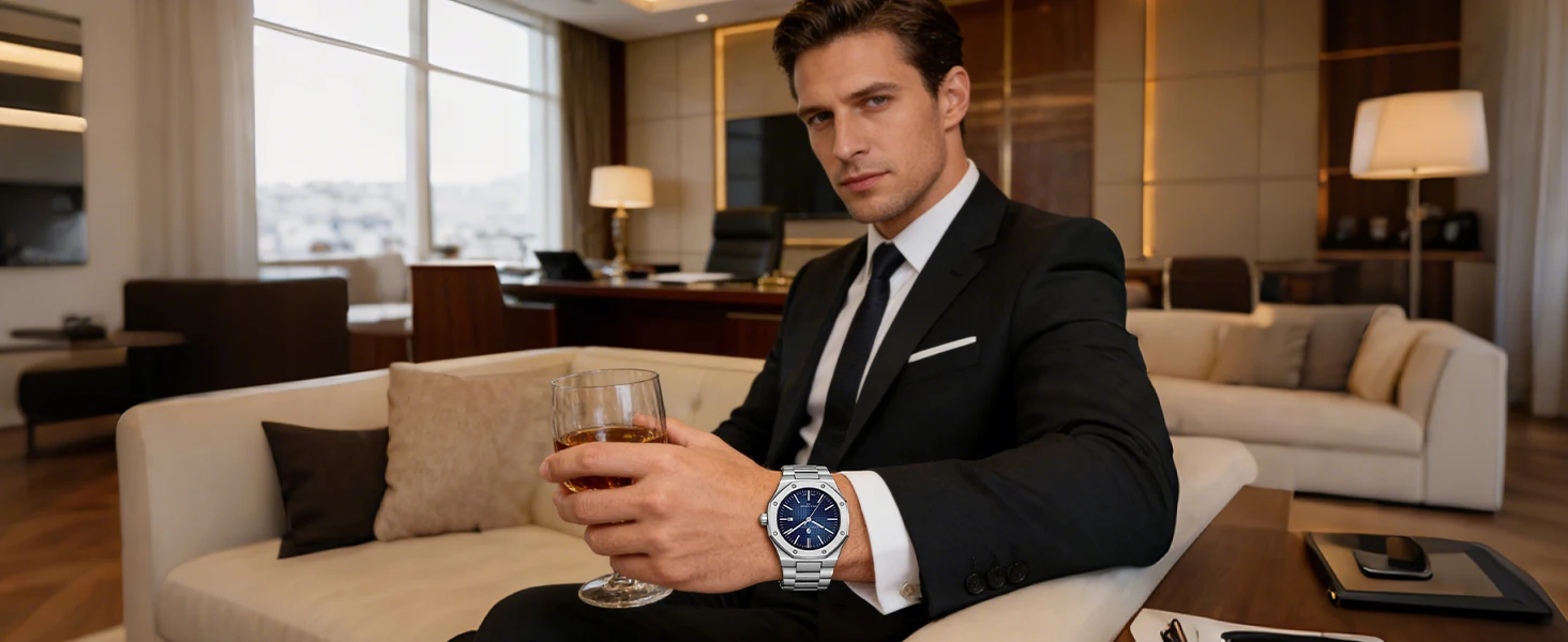 SAPPHERO Herren Analog Uhr, Edelstahl hochpräzises Quarzwerk, Datumsanzeige, 50M Wasserdicht, Business Casual Armbanduhr, kratzfest langlebig, perfektes Geschenk für Geburtstag Fest Alltag und Geschäftsanlässe – Detail 10