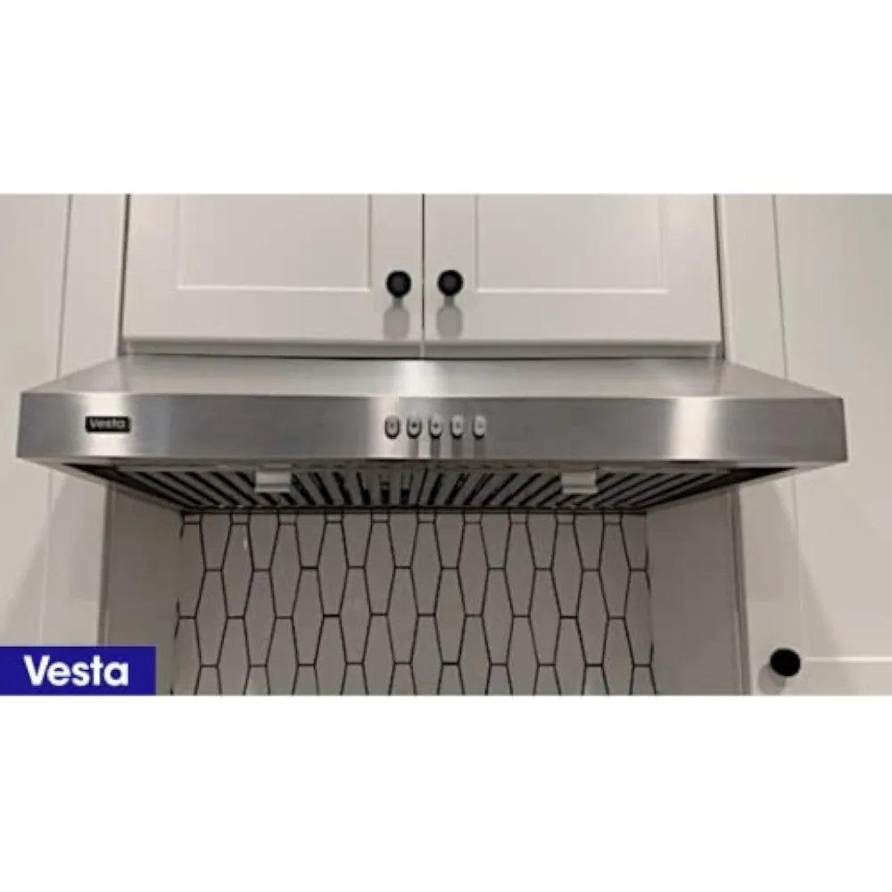 750CFM Powerful 30'' Under Cabinet Range Hood 3 Speeds Mechanical Button Control, Round 6" Top Vent,Baffle Filters and LED Light