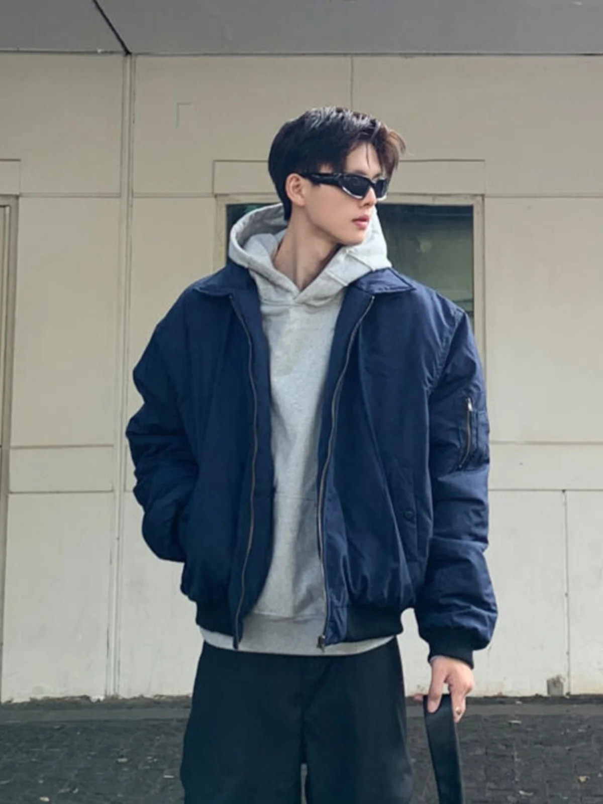 

Blue American Sle Bomber Jaet Cotton Winter Coat ort Collar Baseball Outwear for Men Cleanfit Casual Zipper Warmth
