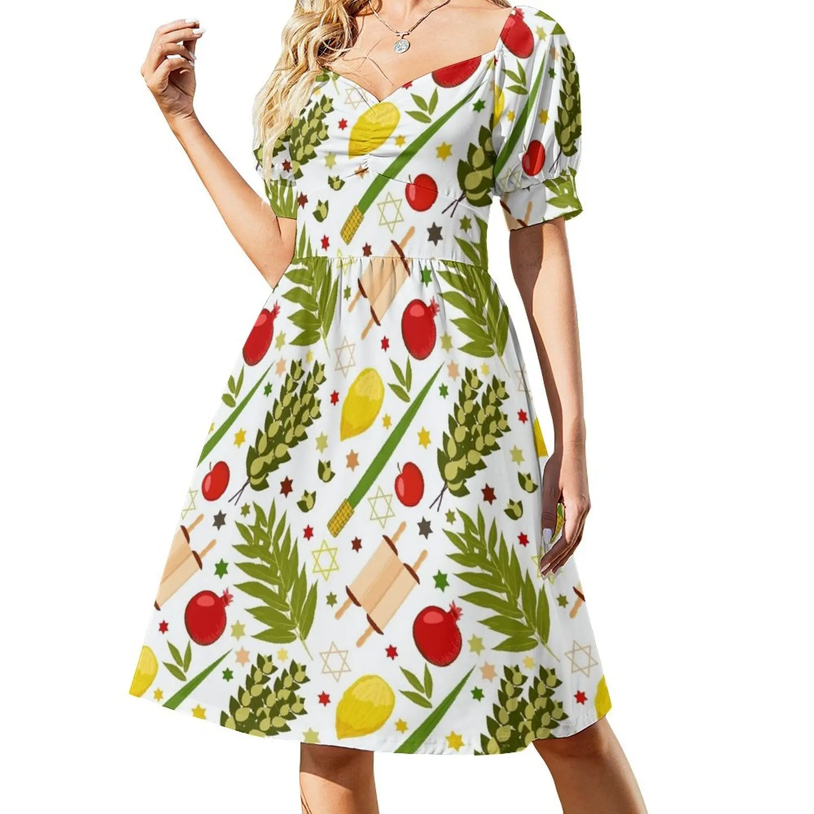 

Sukkot pattern Short Sleeved Dress dress for women summer Women's long dress summer daily Summer skirt