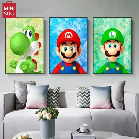 Super Marios Bros Poster Anime Luigi Yoshi Room Wall Canvas Painting Posters Kawaii Background Decoration Art Wall Pai