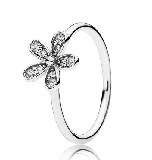 

925 Sterling Silver pan Ring Dazzling Daisy Flower With Crystal Rings For Women Wedding Party Gift Diy Fashion Jewelry