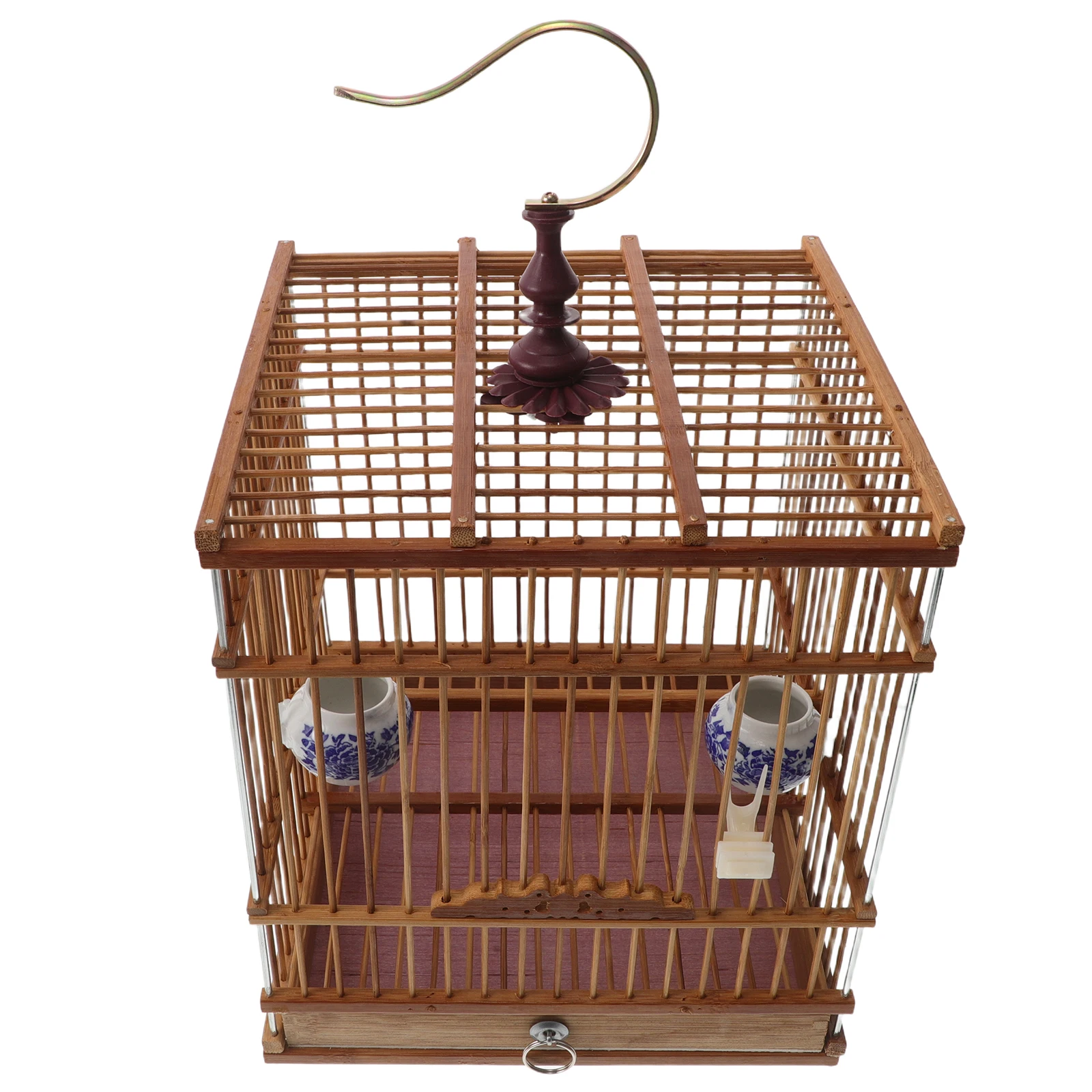 

Bamboo Bird Cage Handmade Rectangular Shape Carbonized Treatment Rich Purple Hue Stable Structure Indoor Outdoor Use Finches
