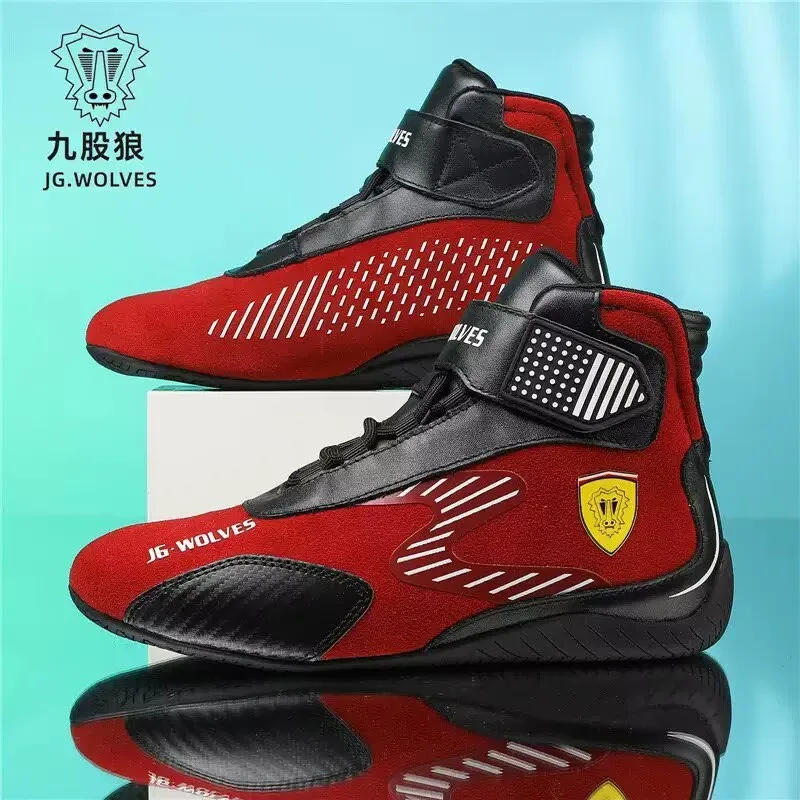 JG WOLVES Genuine Leather Karting  Motocross Boots Flame Retardant Anti-Slip Racing Shoes Off-road Four Seasons Waterproof Boats