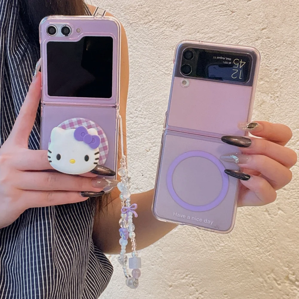 

Милый мультяшный Sanrio Hello Kitty, магнитный держатель Magsafe, чехол для телефона с беспроводной зарядкой для Samsung Galaxy Z Flip 3 4 5 6 7, чехол