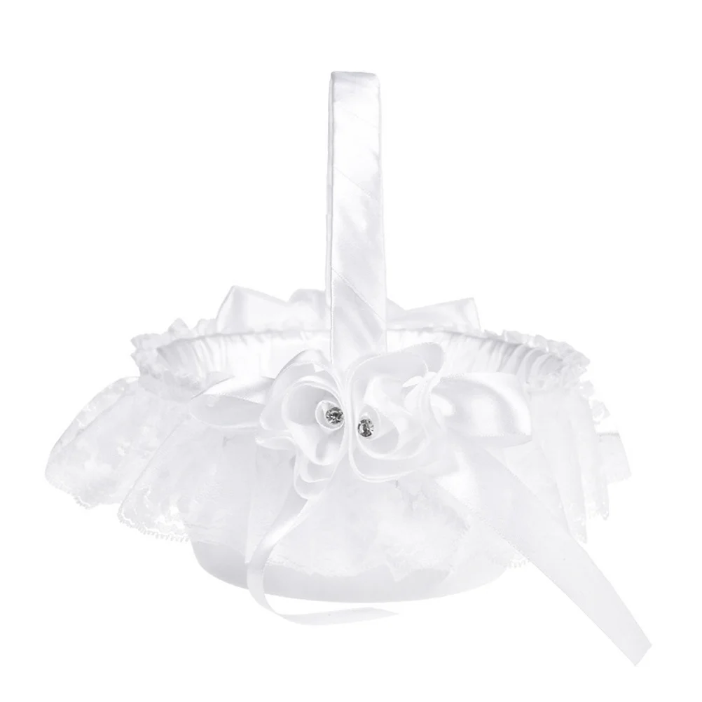 سلة زهور دانتيل أنيقة ديكور من القماش الأبيض مثالي لحفلات الزفاف وحفلات الزفاف وإكسسوارات الحفلات الرومانسية #3