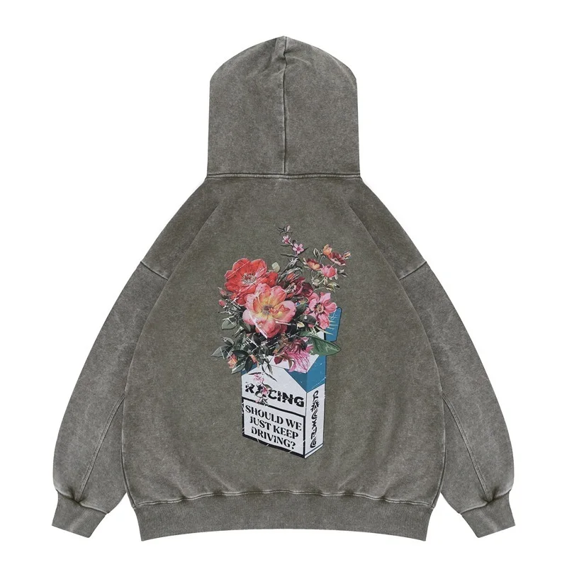 Men's 2025 Autumn/Winter New Product Trendy Brand Flower Printed Vintage Hoodie