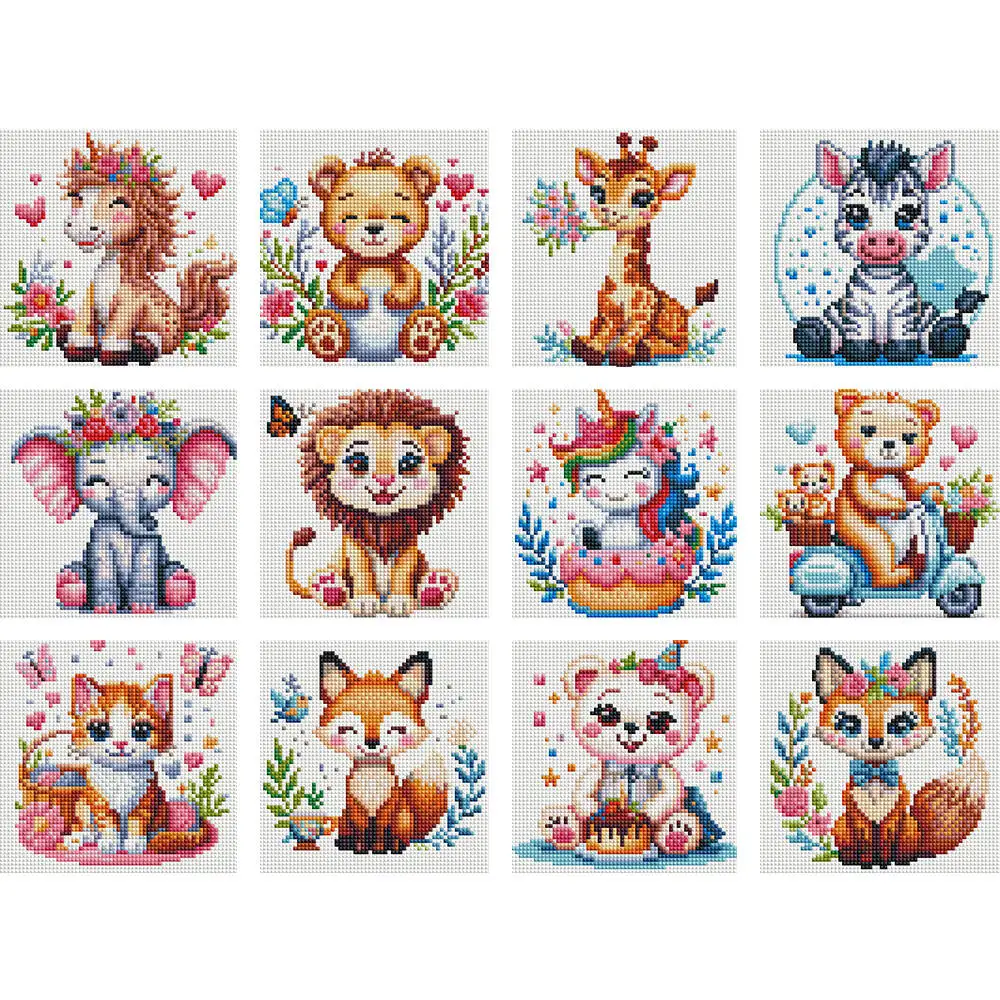 Huacan 12 Stück Mini-Diamantgemälde, Tier-Strasssteine, DIY-Diamant-Stickerei, Cartoon-Katze, handgefertigt, für den Schreibtisch, Heimdekoration, ohne Rahmen