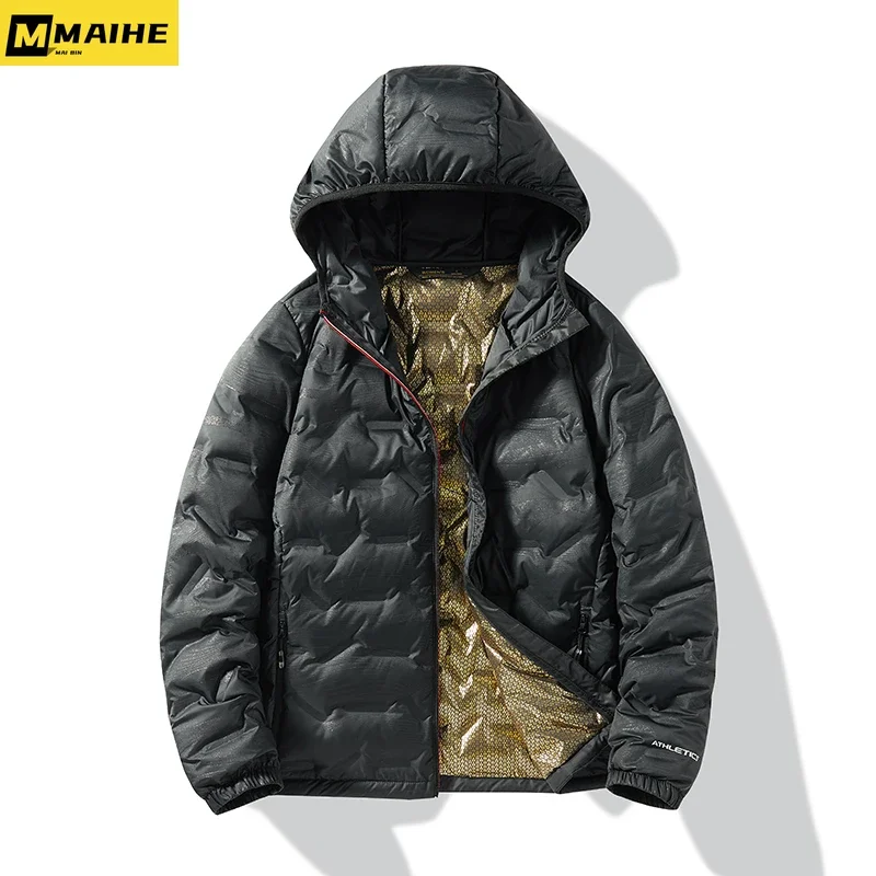 Winter Warm Men's Down Jacket Korean Version Fashionable Windproof Warm Hooded Couple Jacket Portable Lightweight Jackets