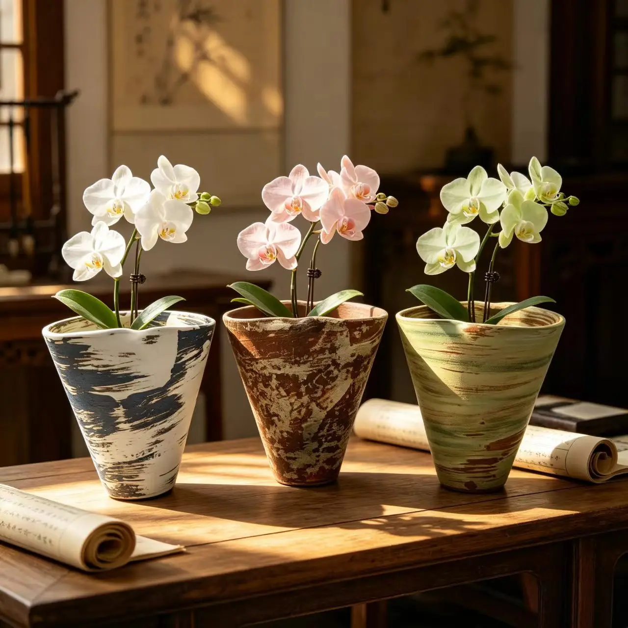 HYS high temperature ceramic flower pot wabi sandy wind desktop potted plant green plant succulent zen retro old flower utensil