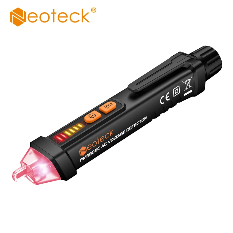 Neoteck PM8908C Tester per penna di prova con rilevatore di tensione ca senza contatto con indicatore LED Beeper e torcia 12-1000V AC