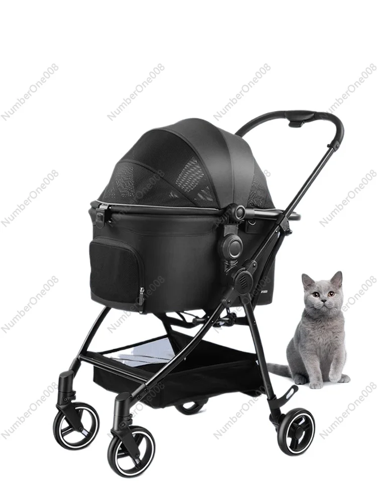 Zoosky 3 in 1 Folding Dog Stroller Pet Folding Stroller 4 Wheels Dog/Cat Puppy Stroller w/Removable Travel Carrier for Small Pet