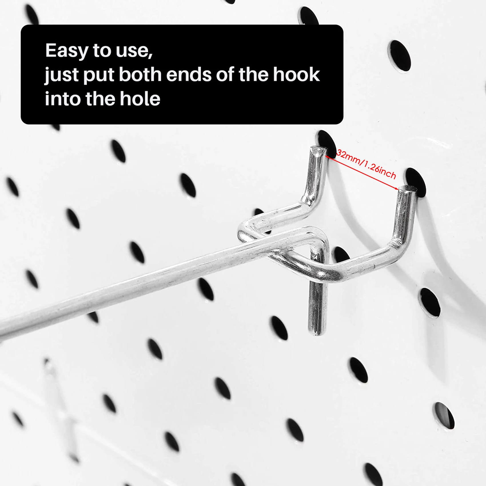 A62K 25 قطعة 100 مللي متر Pegboard السنانير شريحة جدار عرض البيع بالتجزئة متجر الوتد شنق يناسب شماعات المنزل معدن الكروم 1-1.5 كجم تحميل #5