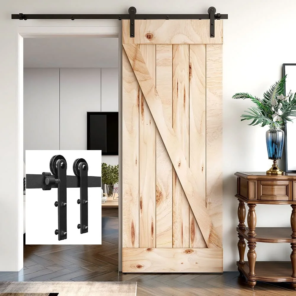 

LWZH 4-9.6FT I-Shaped Sliding Barn Door Hardware Kit Slide Heavy Duty Barn Door Black Track System for Single Door