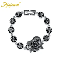 Ajojewel Black Rhinestone Rose Flower Bracelet Vintage Jewelry For Women High Quality Nice Gift 2025 New