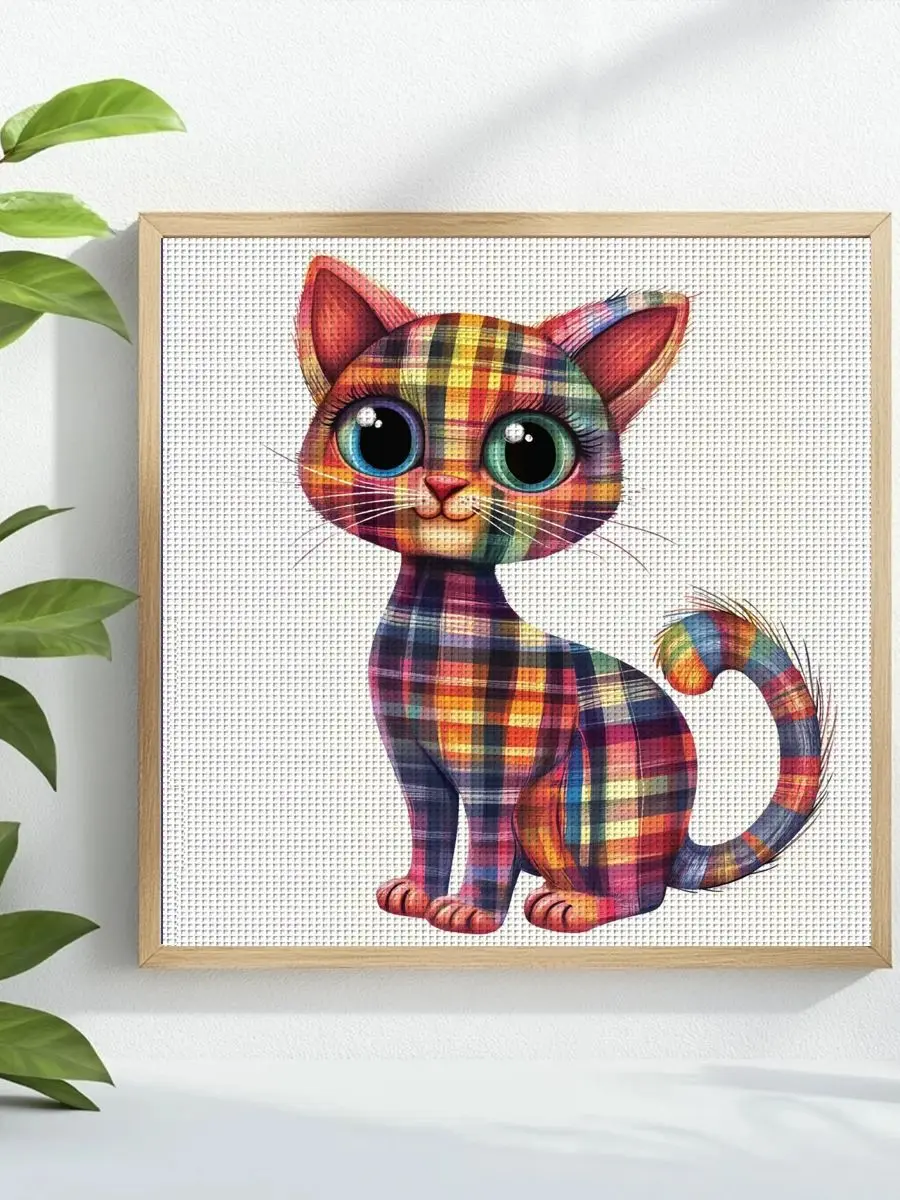 1 Stück 40x40 cm/15,74 Zoll Katzen-Stickerei-Set DIY-Kit 11CT/14CT DIY-Stickerei-Set DIY-Kreuzstich-Set mit Öko-Baumwollfaden – Detail 1