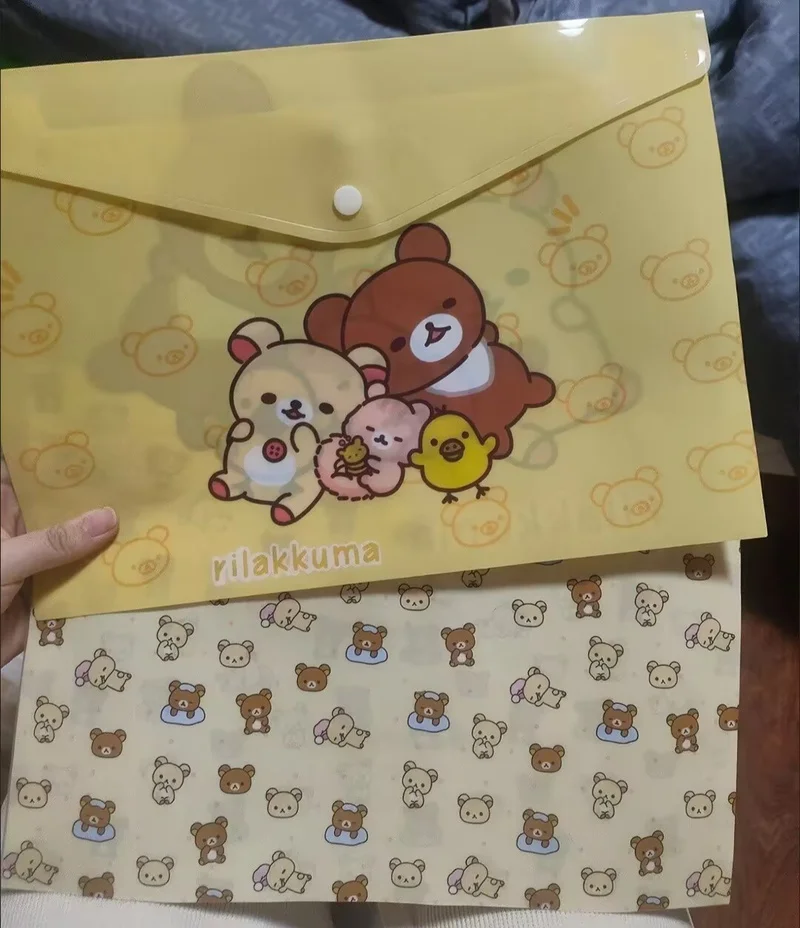 Rilakkuma A4-Ordner, Cartoon, wasserdicht, Aufbewahrungstasche für Testpapiere, großes Fassungsvermögen, Aufbewahrungstasche für Schreibwaren, Bürobedarf für Studenten