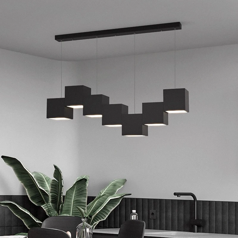 

European simplicity Black Rubik's cube design chandelier Ceiling Height adjustable lustre, APP with RC Dimmable for living room