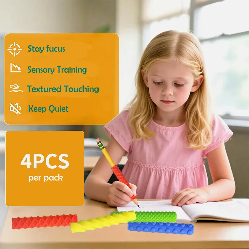 Strukturierte sensorische Bleistiftgriffe, Silikon-Zappelspielzeug für ADHS, Autismus, Stressabbau, Fingerfähigkeiten, Training für Kinder und Erwachsene, Klassenbüro