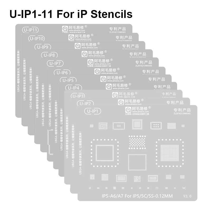 AMAOE Universal 0.12mm Planting Tin Steel Mesh for A6-A17 IP 5-15ProMax CPU BGA Reballing Stencil Template