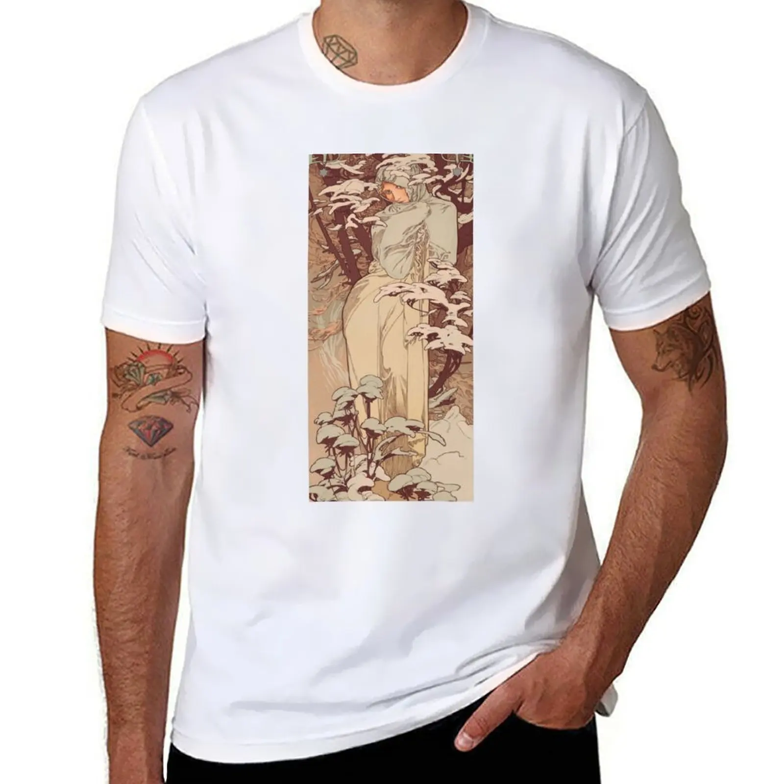 

Winter 1897, Mucha T-Shirt cotton t shirt man man t shirts graphic T-Shirt