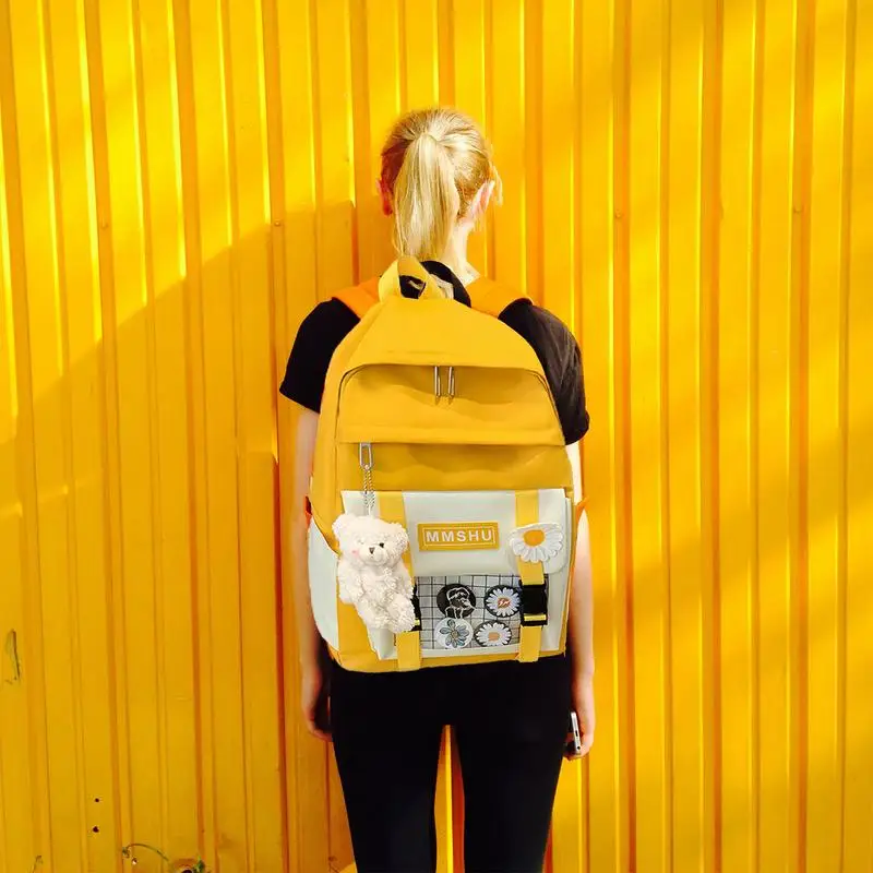 حقيبة مدرسية يابانية ذات سعة كبيرة ، حقائب ظهر لطيفة للفتيات في سن المراهقة ، حقيبة ظهر Kawaii للمدرسة ، 4 قطعة