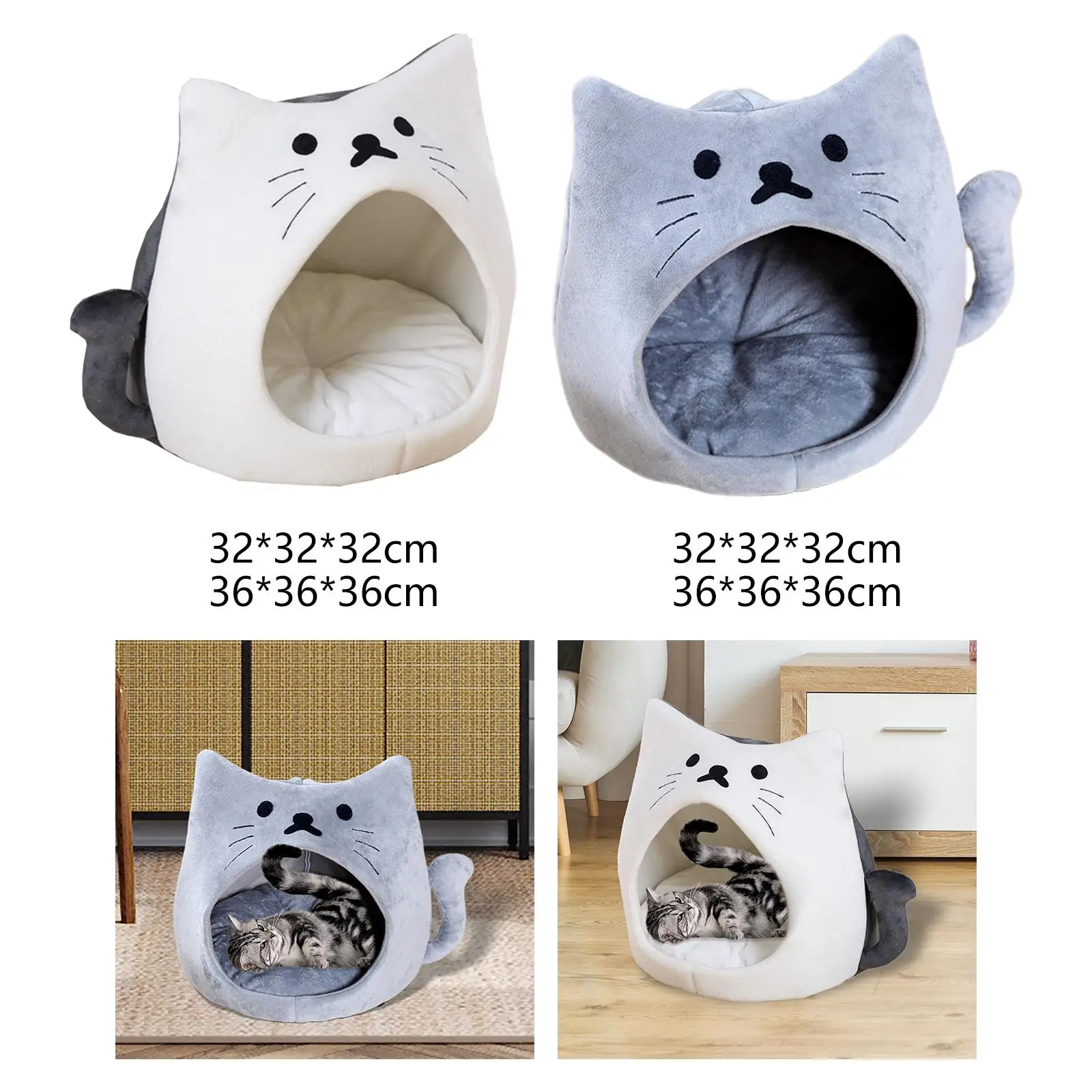 Pet Cat Bed Durable Washable Cute Cat Shape Foldable Comfortable Antiskid Cat