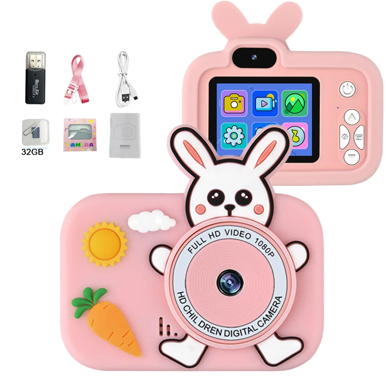 Câmera Digital dos Desenhos Animados Infantis, Capa de Silicone, Micro Brinquedo, Cordão, Selfie Portátil, Vídeo, USB, Presentes de Férias, Crianças, Criança