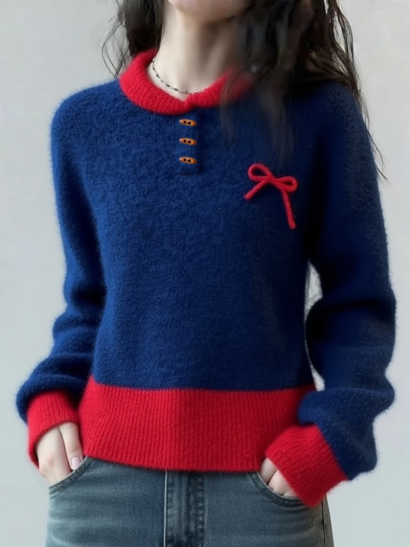 

Корейский женский вязаный свитер-топ в стиле колор-блок, зимний, приталенный, премиум-класса, теплый, приятный к телу, базовый, модный