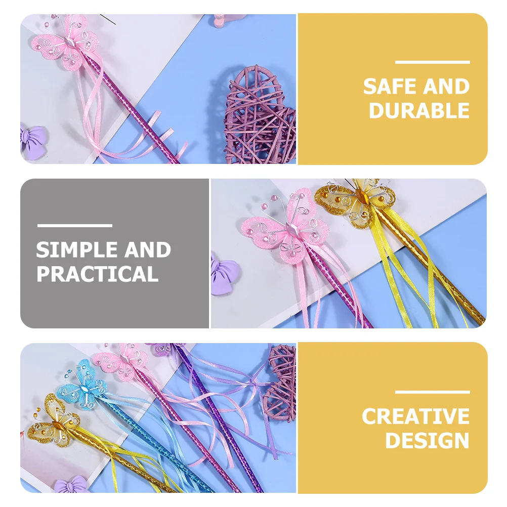 

4Pcs Butterflies Ribbon Butterfly Stick for Dress-Up Party Stage Performance Butterflies Fairy Wands