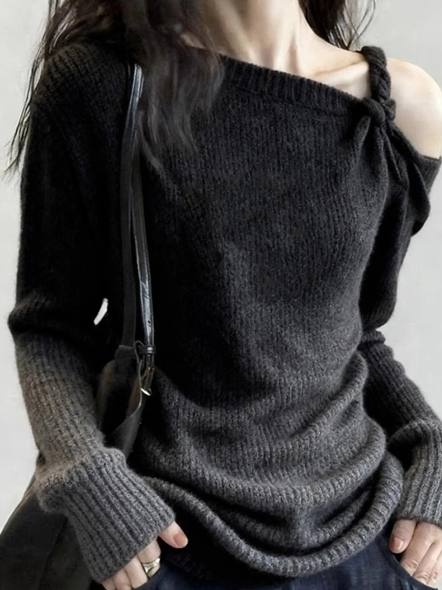 Women Sweater 2026 UniqueWomen Gradient Twisted Off Shoulder Knit Top Slim Fit Basic Shirt For Autumn Winter Knitting Sweater