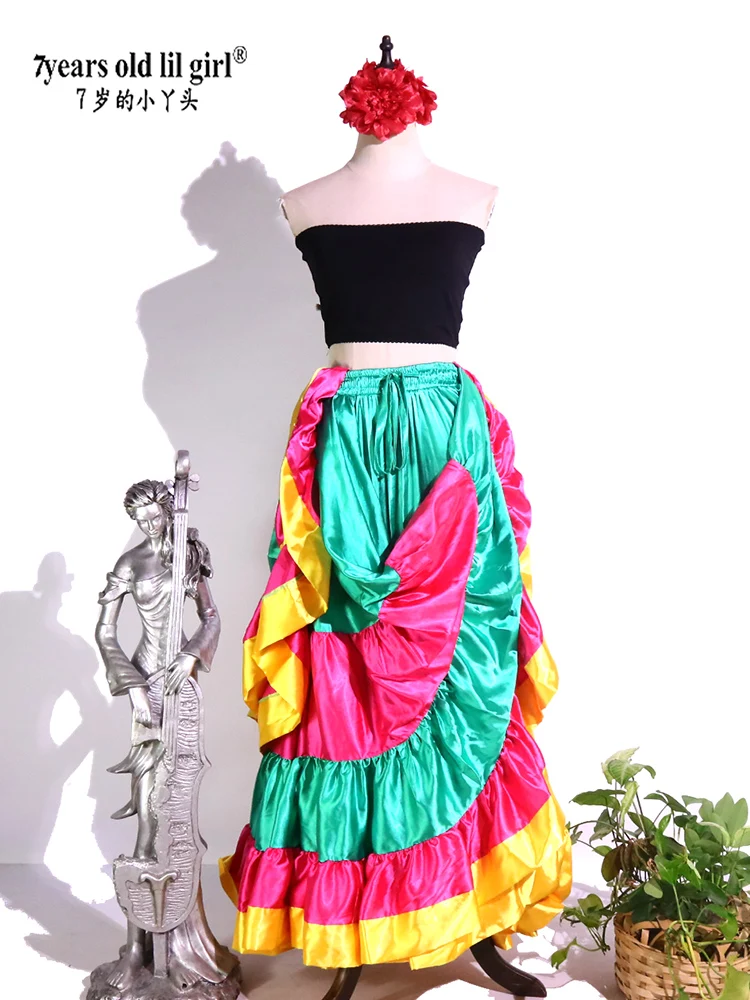 20Yard 4 Tiered 720 Degree Satin Skirt Belly Dance GYPSY Rock Tribal Flamenco 9EX47