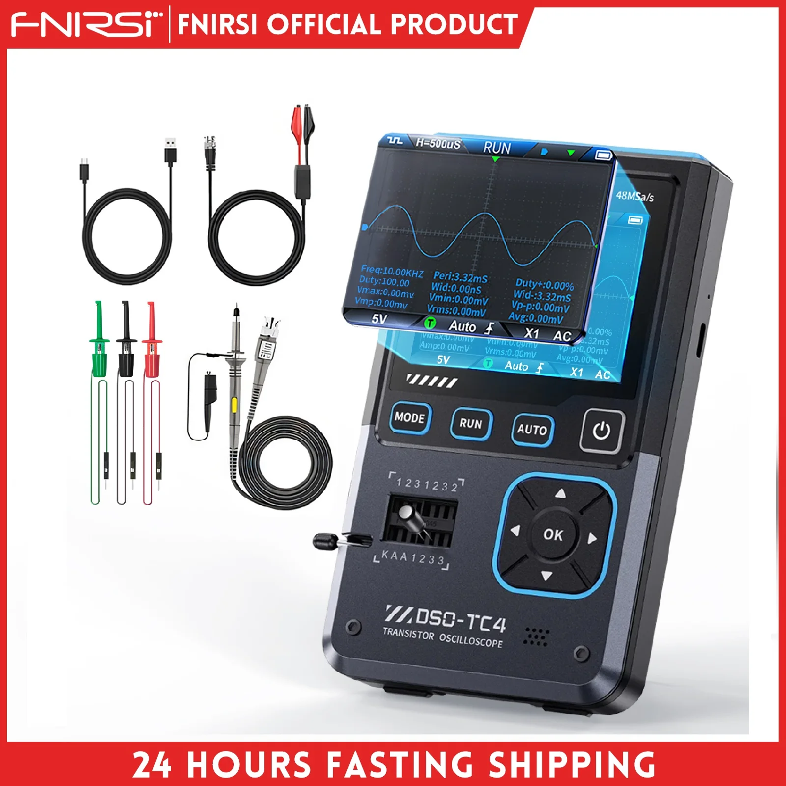 

FNIRSI DSO-TC4 Upgrade 3 in 1 Digital Oscilloscope 10MHz 48Ms/s Electronics Component Tester