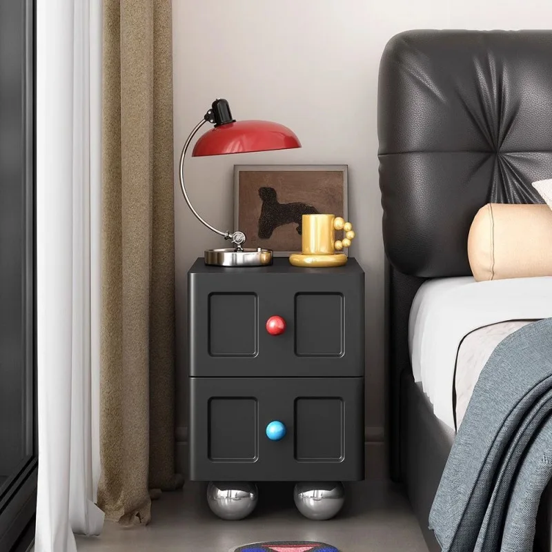 

Cream wind bedside table simple modern solid wood leather bedside table