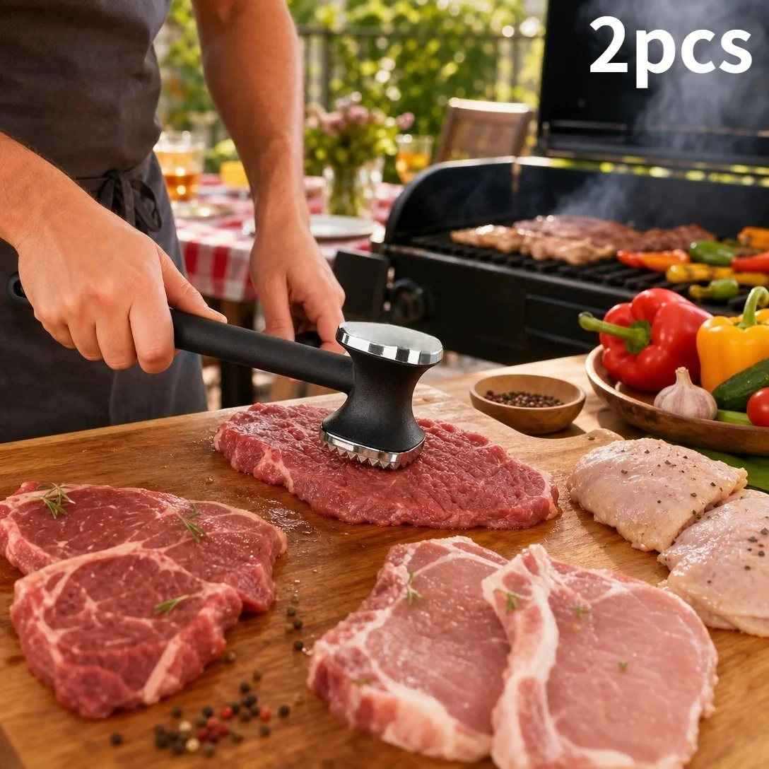 2pcs Meat Tenderizing Mallet, Two-Sided Design Loosen Meat Fibers, Ideal Kitchen Tool for Steak, Chops & Quick Marination
