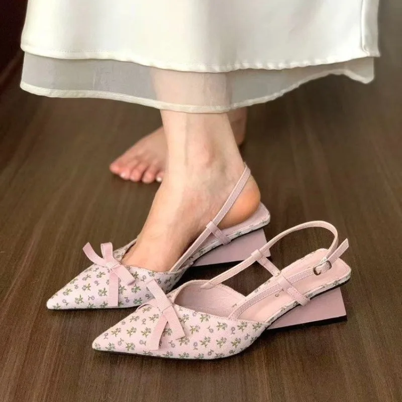 

2026 Early Spring Pointed-Toe Low-Cut Bow High Heels Women's Backless Sandals