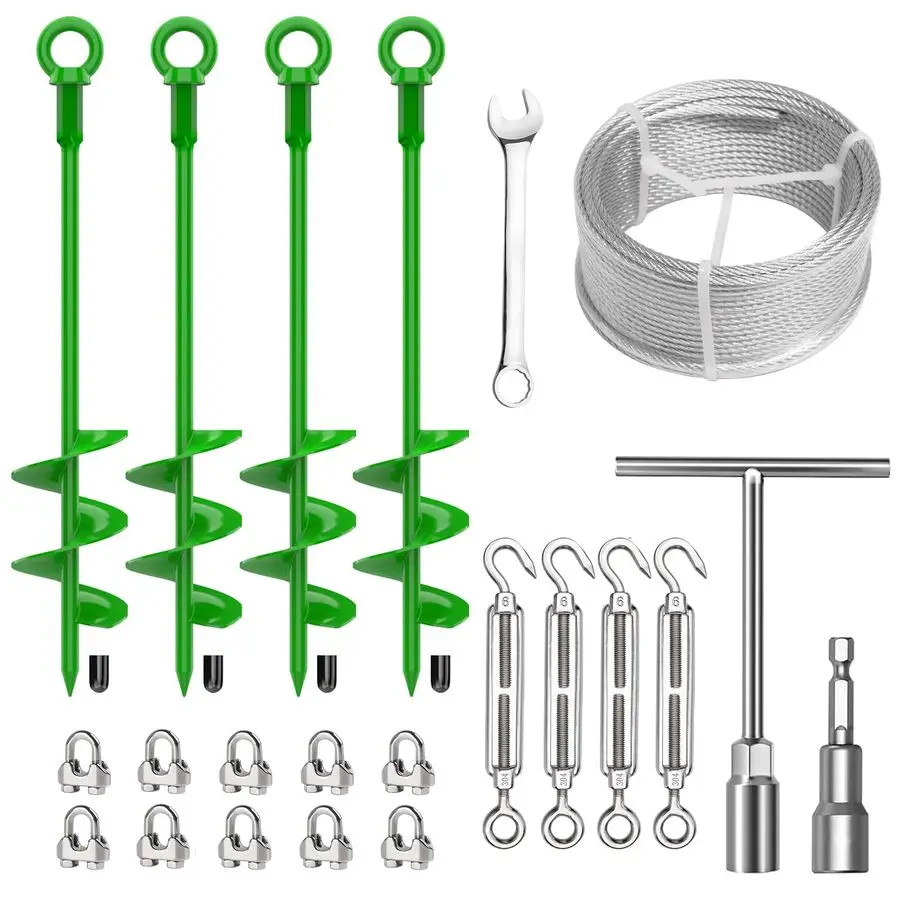 

Pcs 18 Fully Welded Ground Anchors Shed Anchors Kit with 1 8 Galvanized Cable amp Turnbuckles amp Carabiners, Heavy Duty Earth A