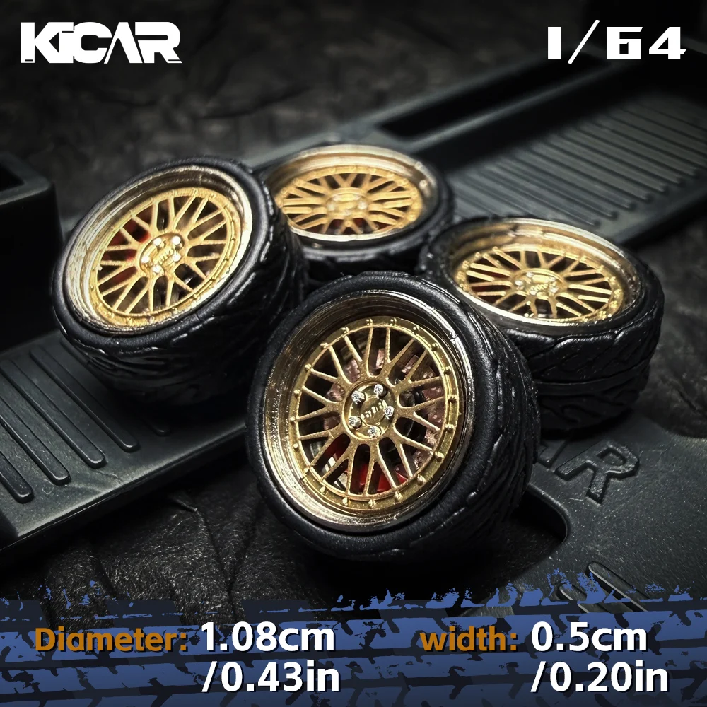 1/64 BBS LM Alloy Model Wheels 10.8mm with Silver/Red Rivets & Rubber Tires for MINIGT Diecast Model Car view 6
