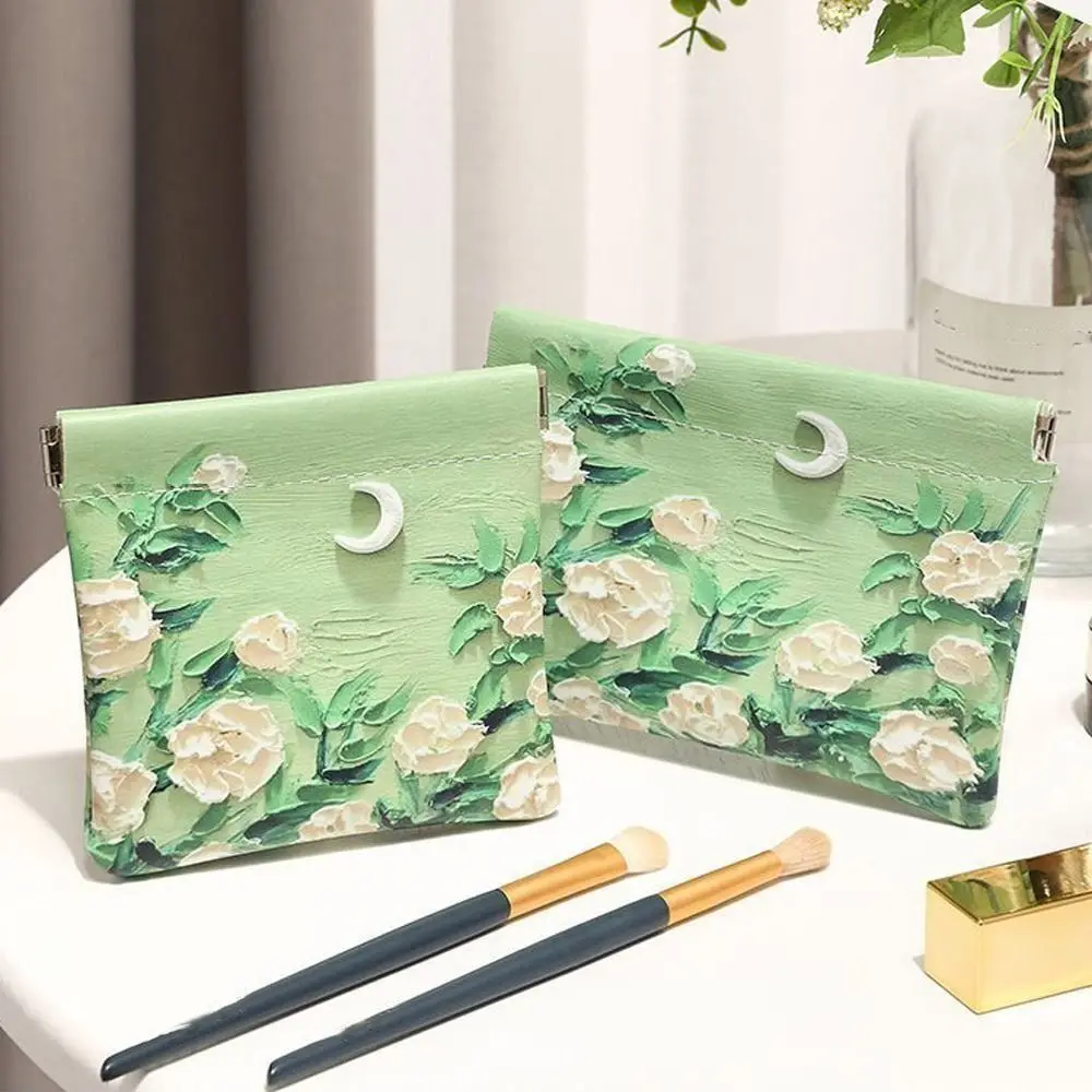 

PU Lipstick Makeup Bag Automatic Closing Waterproof Cosmetic Organizer Pouch Flower Print Mini Coin Purse for Women Girls