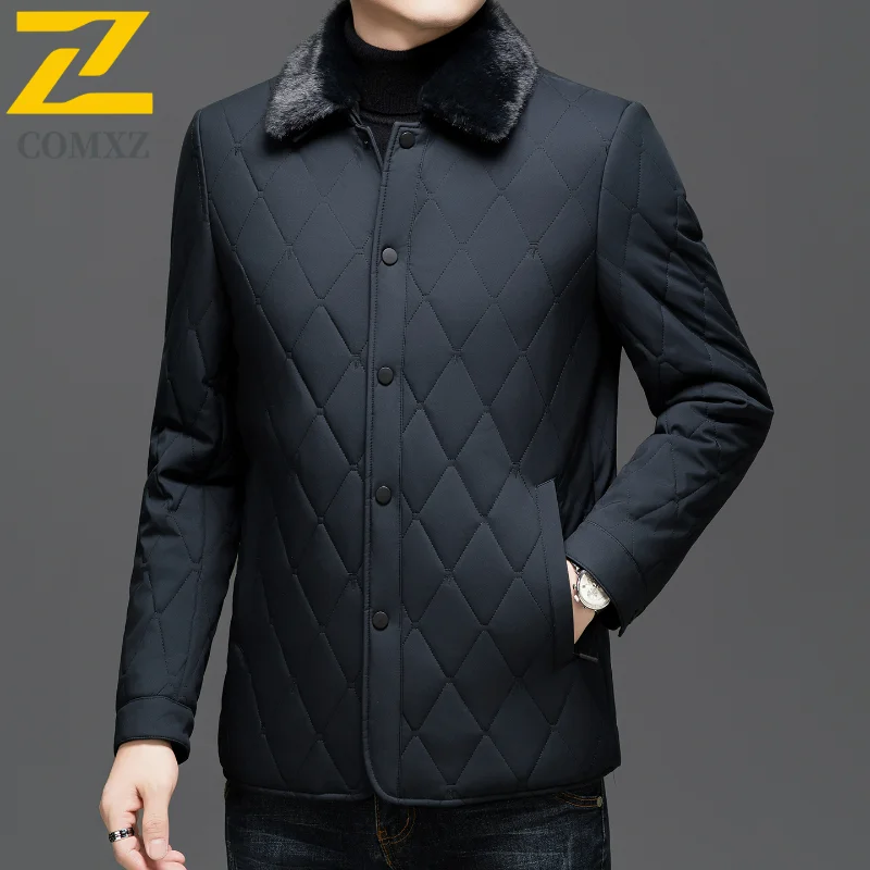 COMXZ New Winter Padding Jacket Men luxury Grade Thick Warm Removable Fur Collar  Padded Cotton Clothes Designer Windproof Parka