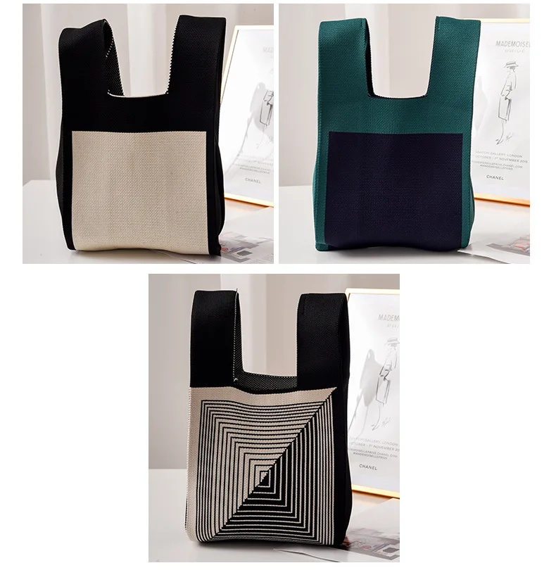 Borsa in bianco e nero minimalista intrecciata a mano morbida mucca pois Casual elegante stile francese piccola moda donna Tote Polyster