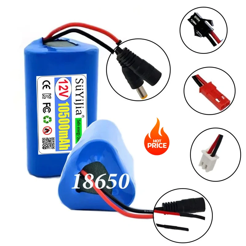 12V Battery 3S1P 10500mAh 18650 Lithium-ion Battery Pack with BMS for Backup Power Supply CCTV Cameras 12.6V 1A Charher