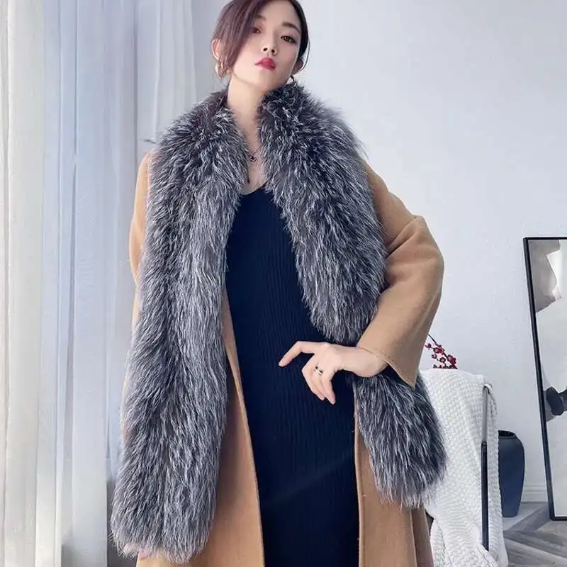 2026 Real Luxury Fox Fur Scarf Shawls Women Winter Knitted Fur Scarves Thicked Silver Fox Fur Shawl Fluffy Real Fur Muffler