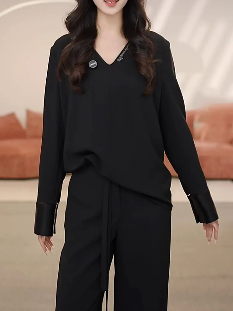 

Slimming V-Ne Long Sve T-irt Casual Sle Simple Faion plus Size Versatile Autumn 2025 New Arrival Women's Top