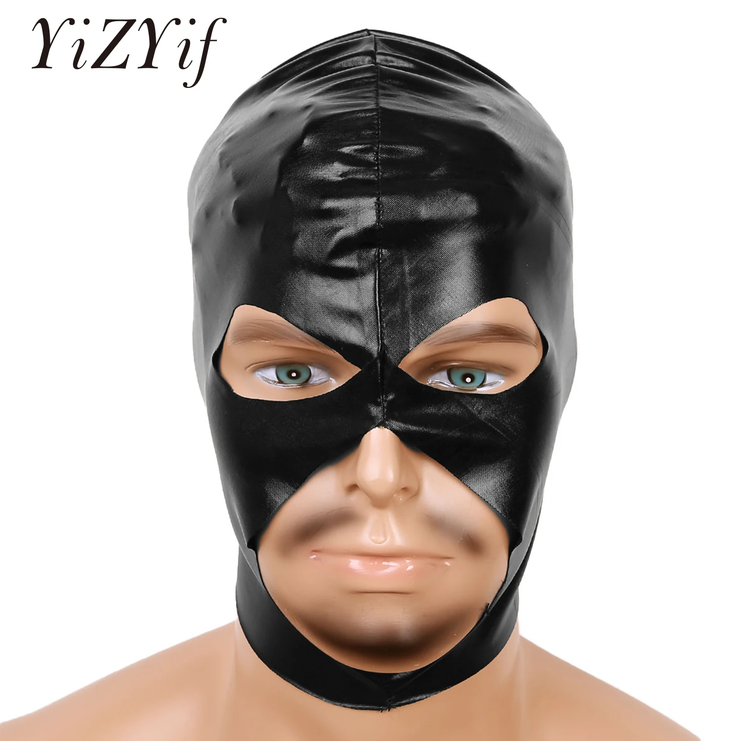 Latex Hood Men Womens Adults Soft Patent Leather Open Eyes Nose and Mouth Headgear Full Face Mask Hood for Role Play Costume