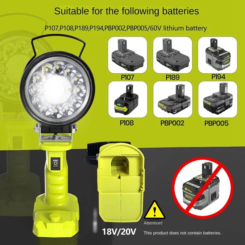 자동차 LED 알람 작업등 손전등, 서치라이트, 토치 스포트라이트, 캠핑 램프, 18V 리튬 배터리 P107 P108 PBP005